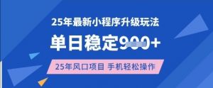 25年3月最新小程序升级玩法，单日稳定收益数张，风口项目，一个手机轻松操作【揭秘】-皮皮网创
