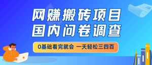 网赚搬砖项目，国内问卷调查，0基础看完就会 一天轻松三四百，靠谱副业...-皮皮网创