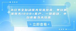 小红书全自动曝光引流技术，单日精准曝光1000+客户，一键启动，小白也能当天引流【揭秘】-皮皮网创