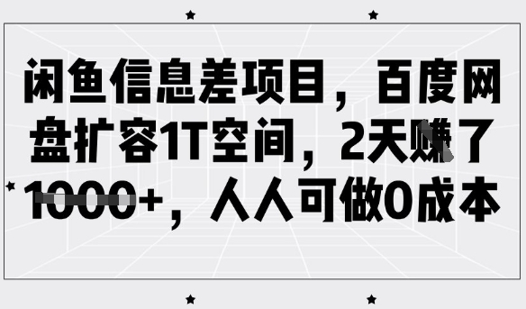 闲鱼信息差项目，百度网盘扩容1T空间，2天收益1k+，人人可做0成本-皮皮网创