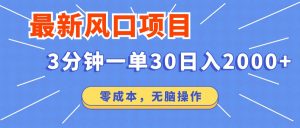 最新短剧项目操作，3分钟一单30。日入2000左右，零成本，无脑操作。-皮皮网创