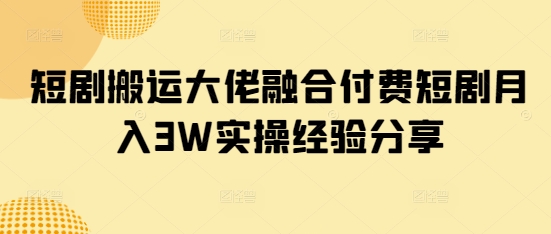短剧搬运大佬融合付费短剧月入3W实操经验分享-皮皮网创