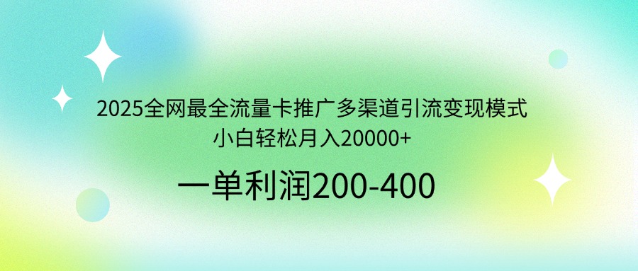 2025全网最全流量卡推广多渠道引流变现模式，小白轻松月入20000+-皮皮网创