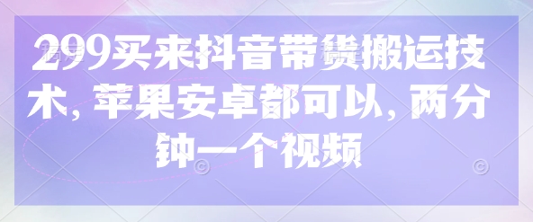 299买来抖音带货搬运技术，苹果安卓都可以，两分钟一个视频-皮皮网创