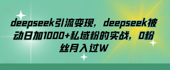 deepseek引流变现，deepseek被动日加1000+私域粉的实战，0粉丝月入过W-皮皮网创