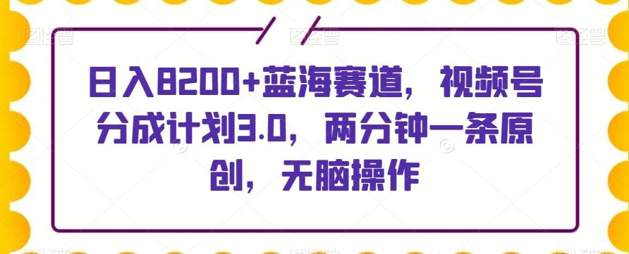 日入8200+蓝海赛道，视频号分成计划3.0，两分钟一条原创，无脑操作-皮皮网创