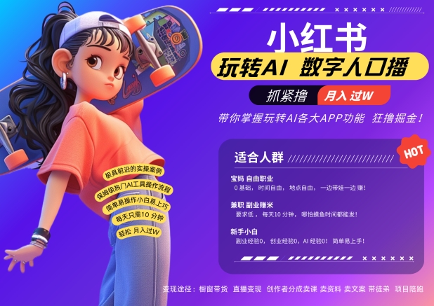 小红书数字人暴力起号，AI改写文案，再也不用费劲录口播，流量火爆月入破W轻松拿捏-皮皮网创