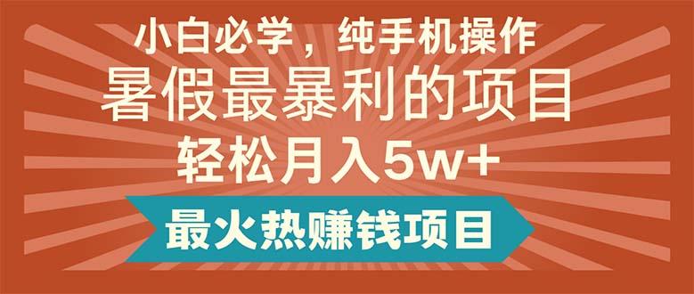 小白必学，纯手机操作，暑假最暴利的项目轻松月入5w+最火热赚钱项目-皮皮网创