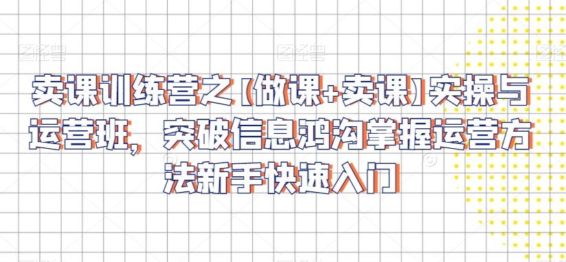 卖课训练营之【做课+卖课】实操与运营班，突破信息鸿沟掌握运营方法新手快速入门-皮皮网创