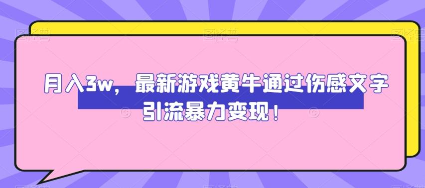 月入3w，最新游戏黄牛通过伤感文字引流暴力变现-皮皮网创