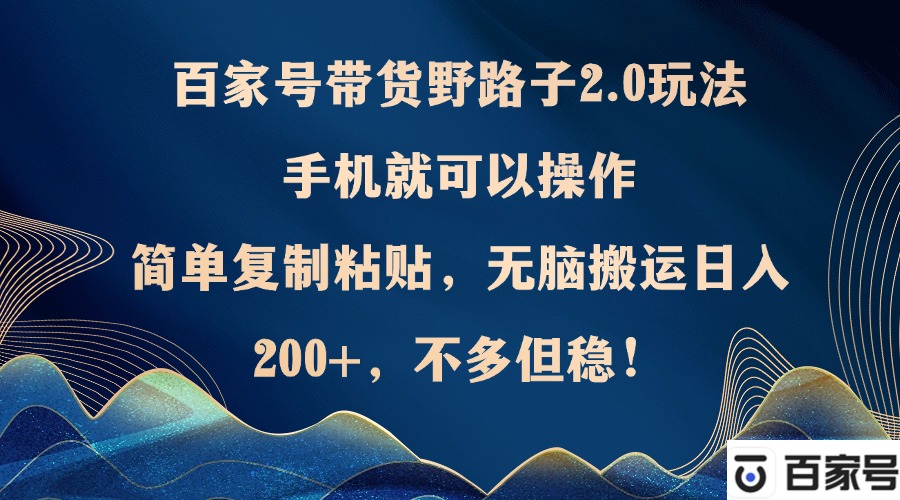 百家号带货野路子2.0玩法，手机就可以操作，简单复制粘贴，无脑搬运日…-皮皮网创