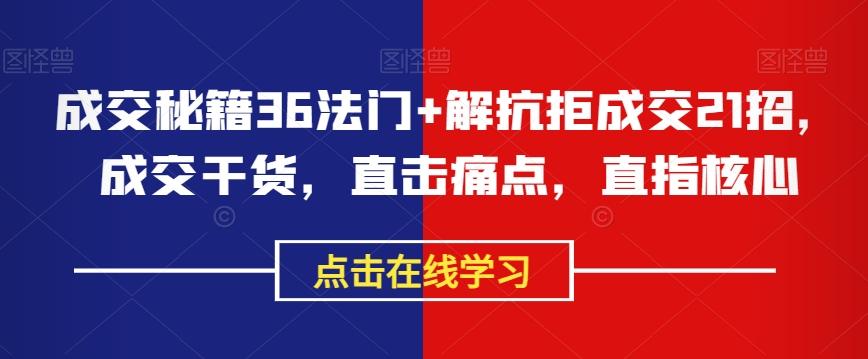 成交秘籍36法门+解抗拒成交21招，成交干货，直击痛点，直指核心-皮皮网创