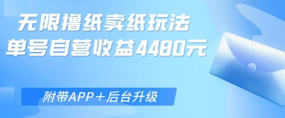 无限0元撸纸玩法、单号自营躺赚收益4480，【附带APP+后台升级】-皮皮网创