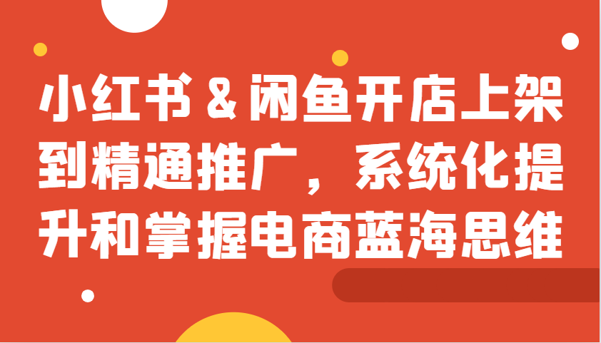 小红书&闲鱼开店上架到精通推广，系统化提升和掌握电商蓝海思维-皮皮网创