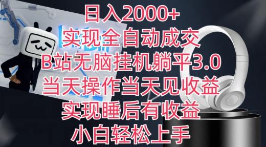 日入2000+，实现全自动成交，B站无脑挂机躺平3.0，当天操作当天见收益，实现睡后有收益【揭秘】-皮皮网创