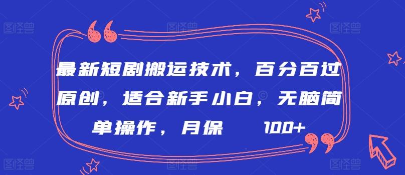 最新短剧搬运技术，百分百过原创，适合新手小白，无脑简单操作，月保底2000+【揭秘】-皮皮网创