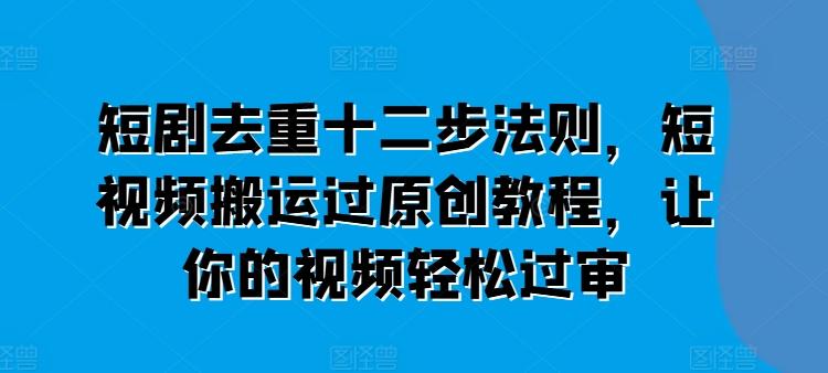 短剧去重十二步法则，短视频搬运过原创教程，让你的视频轻松过审-皮皮网创