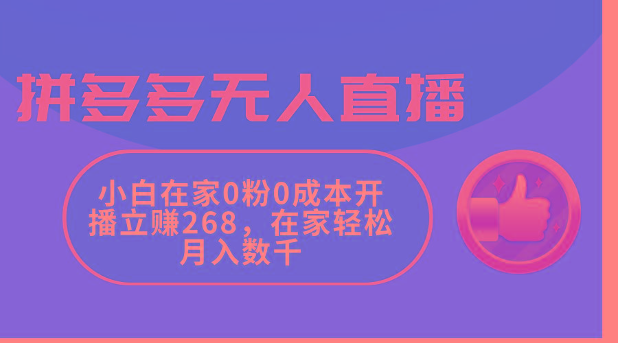 拼多多无人直播，小白在家0粉0成本开播立赚268，在家轻松月入数千-皮皮网创