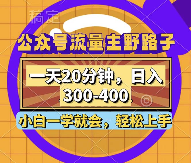 公众号流量主野路子玩法，一天20分钟，日入300~400，小白一学就会-皮皮网创