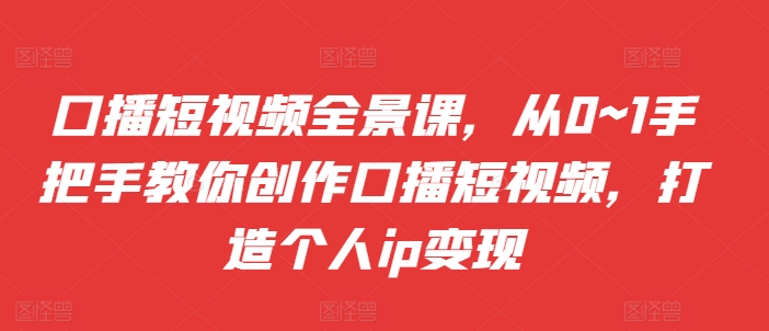 口播短视频全景课，​从0~1手把手教你创作口播短视频，打造个人ip变现-皮皮网创