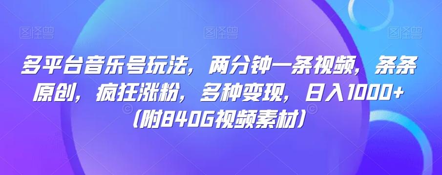 多平台音乐号玩法，两分钟一条视频，条条原创，疯狂涨粉，多种变现，日入1000+-皮皮网创