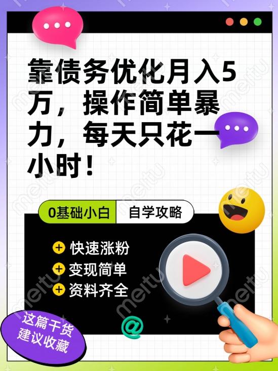 靠债务优化月入五万，每天只要花两个小时，多种方式轻松变现【揭秘】-皮皮网创