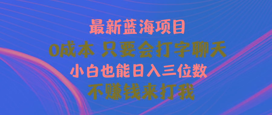 最新蓝海项目 0成本 只要会打字聊天 小白也能日入三位数 不赚钱来打我-皮皮网创