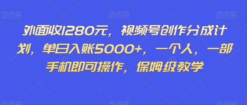 外面收1280元，视频号创作分成计划，单日入账5000+，一个人，一部手机即可操作，保姆级教学【揭秘】-皮皮网创