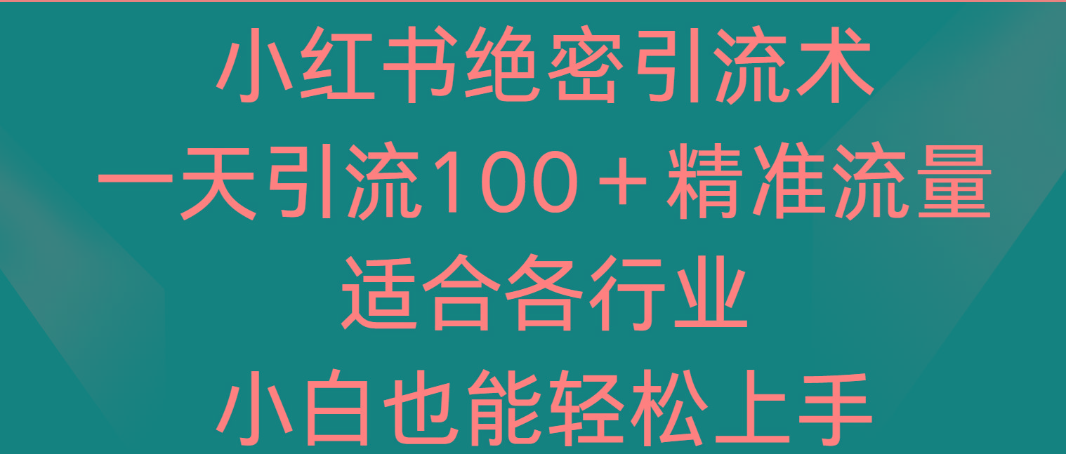 小红书绝密引流术，一天引流100＋精准流量，适合各个行业，小白也能轻松上手-皮皮网创