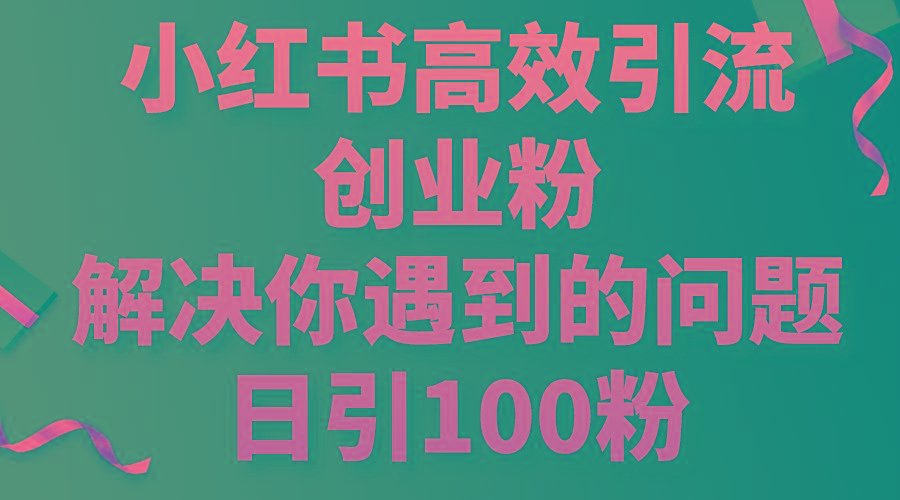 小红书高效引流创业粉，解决你遇到的问题，日引100粉-皮皮网创