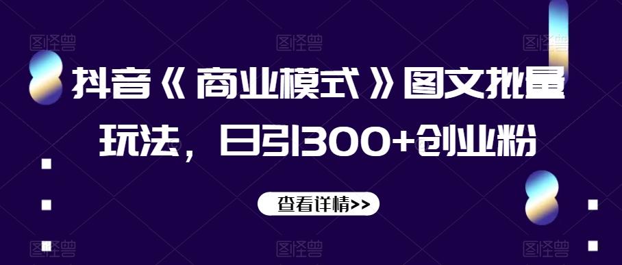 抖音《商业模式》图文批量玩法，日引300+创业粉【揭秘】-皮皮网创