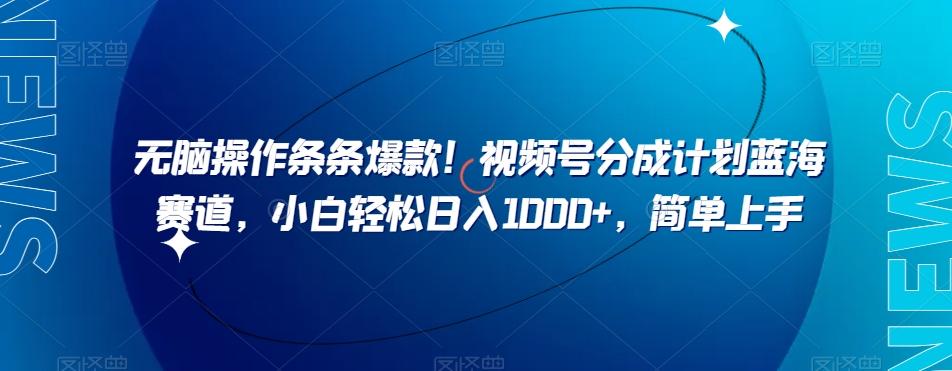 无脑操作条条爆款！视频号分成计划蓝海赛道，小白轻松日入1000+，简单上手-皮皮网创