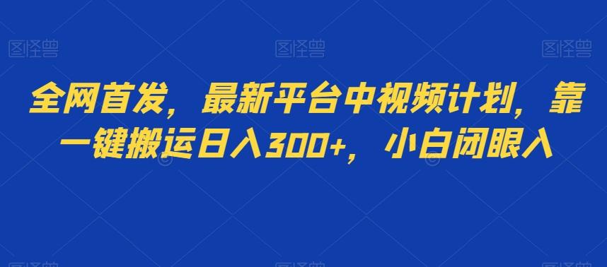 全网首发，最新平台中视频计划，靠一键搬运日入300+，小白闭眼入-皮皮网创