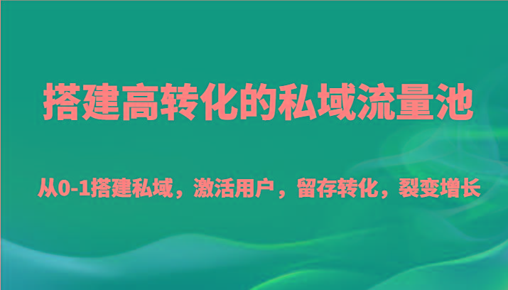 搭建高转化的私域流量池 从0-1搭建私域，激活用户，留存转化，裂变增长(20节课)-皮皮网创