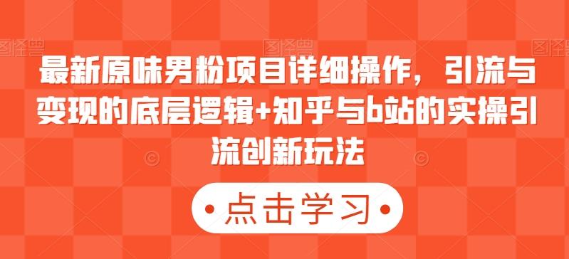 最新原味男粉项目详细操作，引流与变现的底层逻辑+知乎与b站的实操引流创新玩法-皮皮网创