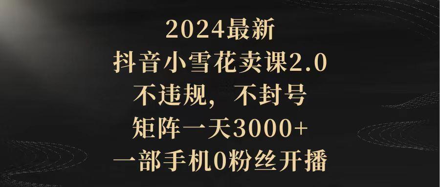 (9639期)2024最新抖音小雪花卖课2.0 不违规 不封号 矩阵一天3000+一部手机0粉丝开播-皮皮网创