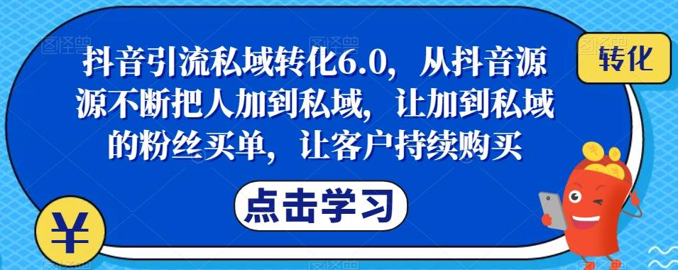 抖音引流私域转化6.0，从抖音源源不断把人加到私域，让加到私域的粉丝买单，让客户持续购买-皮皮网创