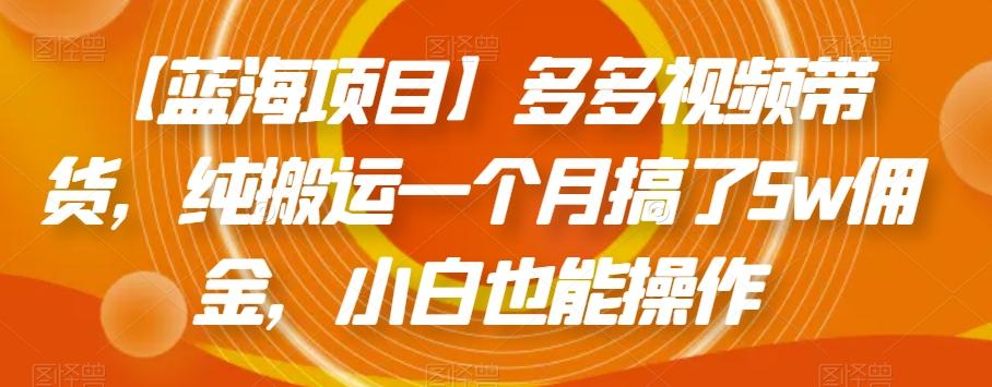 【蓝海项目】多多视频带货，纯搬运一个月搞了5w佣金，小白也能操作【揭秘】-皮皮网创