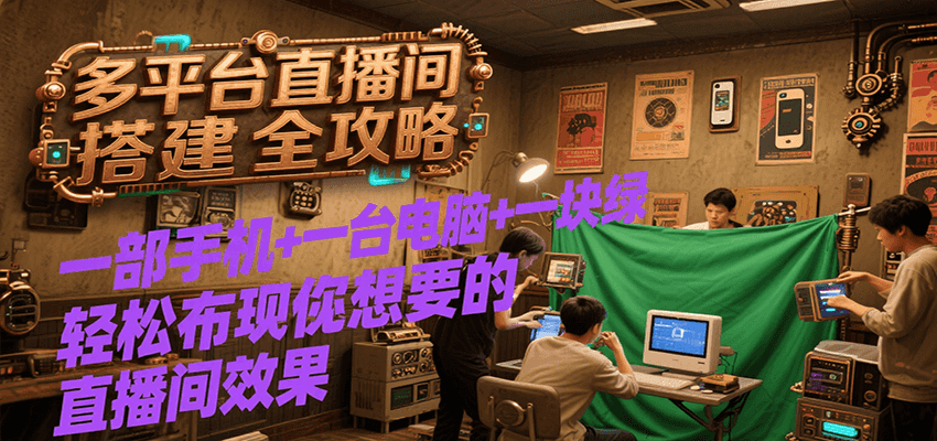 图片[1]-多平台直播间搭建全攻略，一部手机+一台电脑+一块绿布轻松实现你想要的直播间效果-皮皮网创