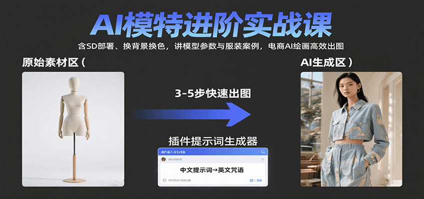 图片[1]-AI模特进阶实战课：含SD部署、换背景换色，讲模型参数与服装案例，电商AI绘画高效出图-皮皮网创