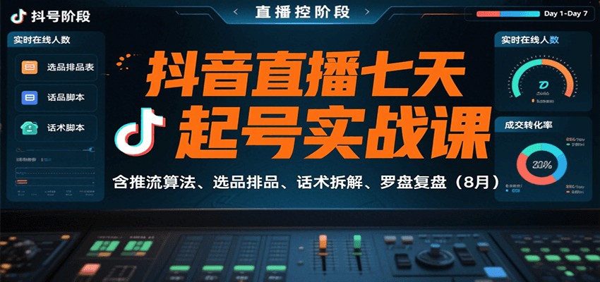 图片[1]-抖音直播七天起号实战课：含推流算法、选品排品、话术拆解、罗盘复盘(8月)-皮皮网创