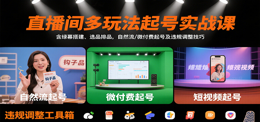 图片[1]-直播间多玩法起号实战课：含绿幕搭建、选品排品，自然流/微付费起号及违规调整技巧-皮皮网创