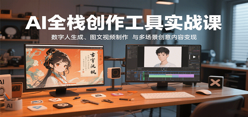 图片[1]-AI全栈创作工具实战课：数字人生成、图文视频制作与多场景创意内容变现-皮皮网创