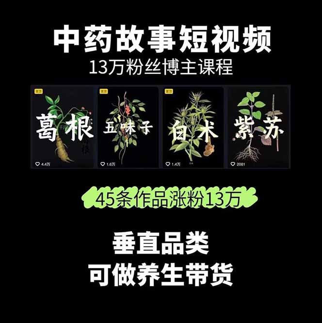 图片[1]-中草药养生赛道：AI文案+故事模板+橱带货，45条作品涨粉13w+单月变现1万+-皮皮网创