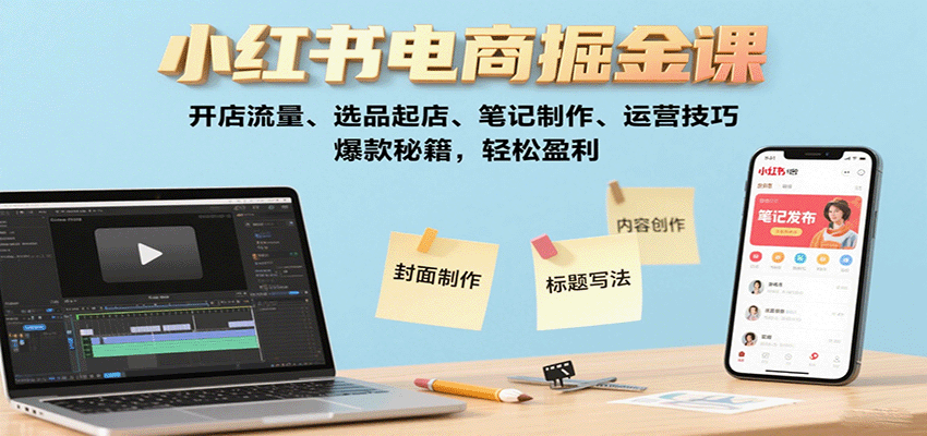 图片[1]-小红书电商掘金课：开店流量、选品起店、笔记制作、运营技巧，爆款秘籍，轻松盈利-皮皮网创