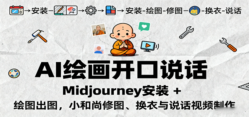 图片[1]-AI绘画开口说话，Midjourney安装 + 绘图出图，小和尚修图、换衣与说话视频制作-皮皮网创