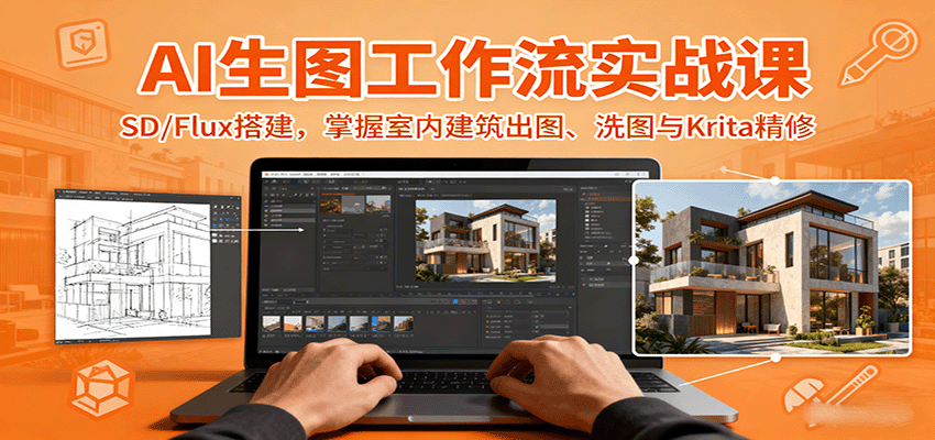图片[1]-AI生图工作流实战课：SD/Flux搭建，掌握室内建筑出图、洗图与Krita精修-皮皮网创