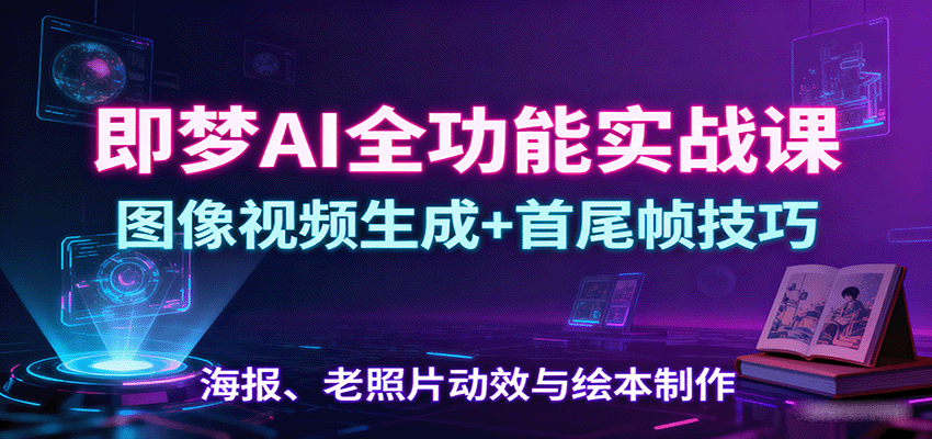 图片[1]-即梦AI全功能实战课：图像视频生成+首尾帧技巧，海报、老照片动效与绘本制作-皮皮网创