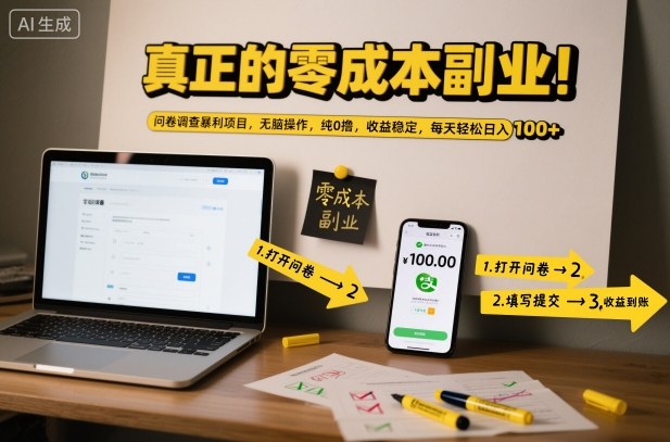 真正的零成本副业!问卷调查暴利项目,无脑操作,纯0撸,收益稳定,每天轻松日入100+【揭秘】-皮皮网创