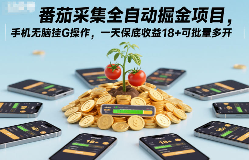 番茄采集全自动掘金项目,手机无脑挂G操作,一天保底收益18+可批量多开【揭秘】-皮皮网创